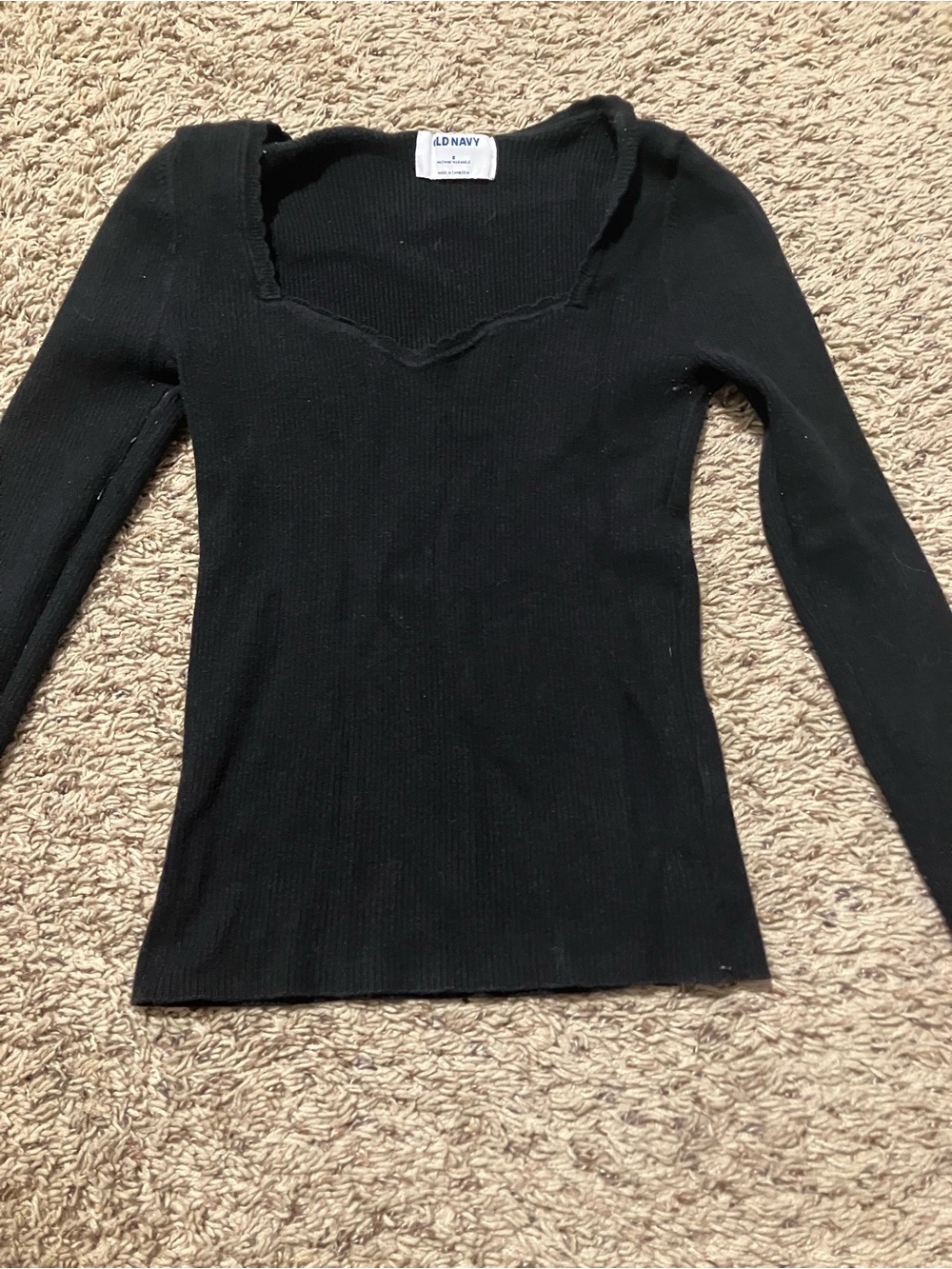 Old Navy Black Ribbed V-Neck Long Sleeve Top - Slim Fit
